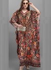 Black Latest Fancy Casual Wear Japan Polyester Crepe Kaftan Style Kurti Collection 106